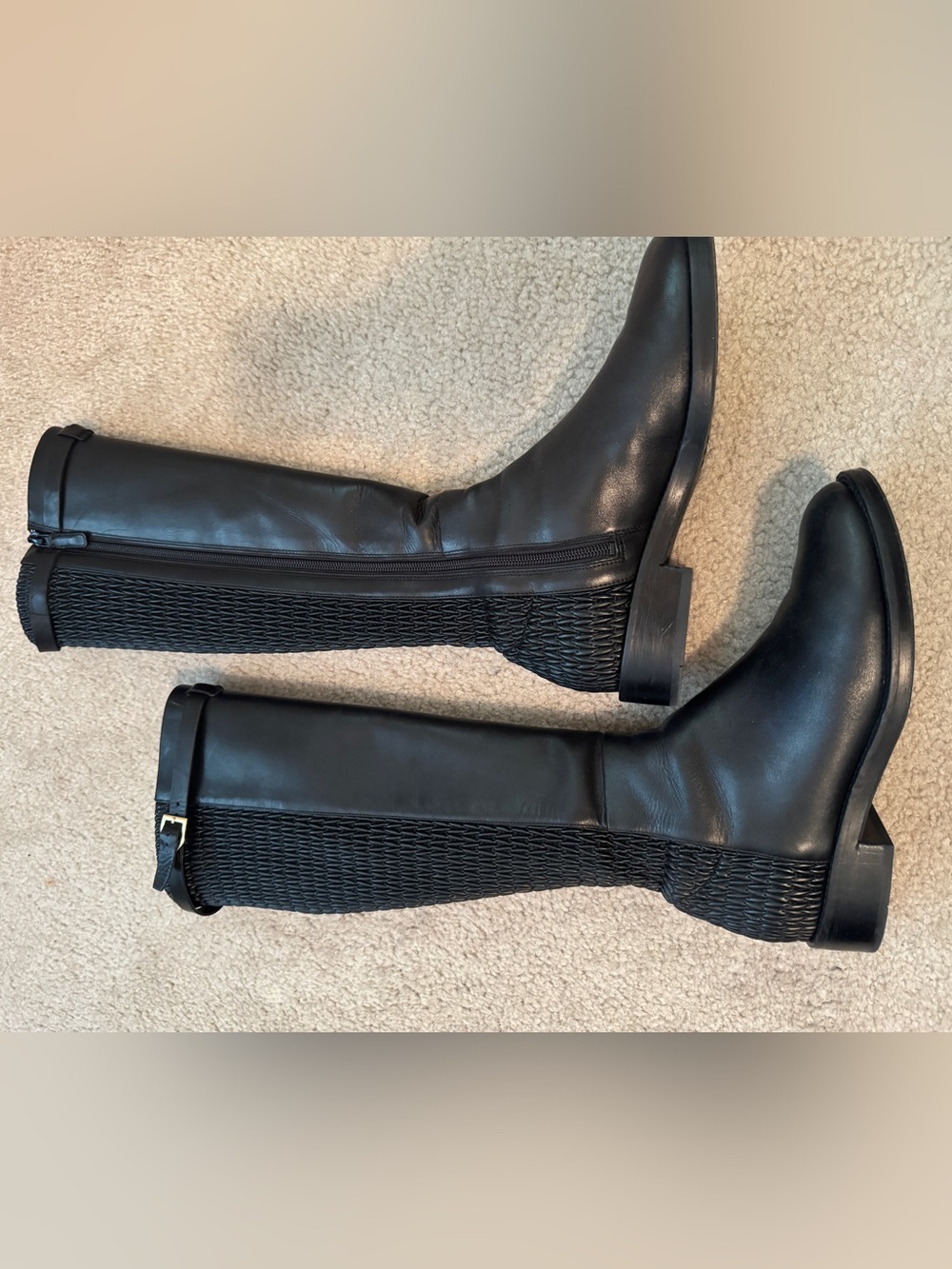 Cole Haan Black Over-the-Knee Leather Boots with Woven Side Panel